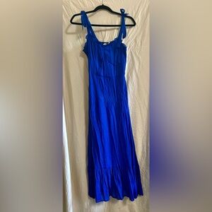 Blue Pleated Tiered Maxi Sundress